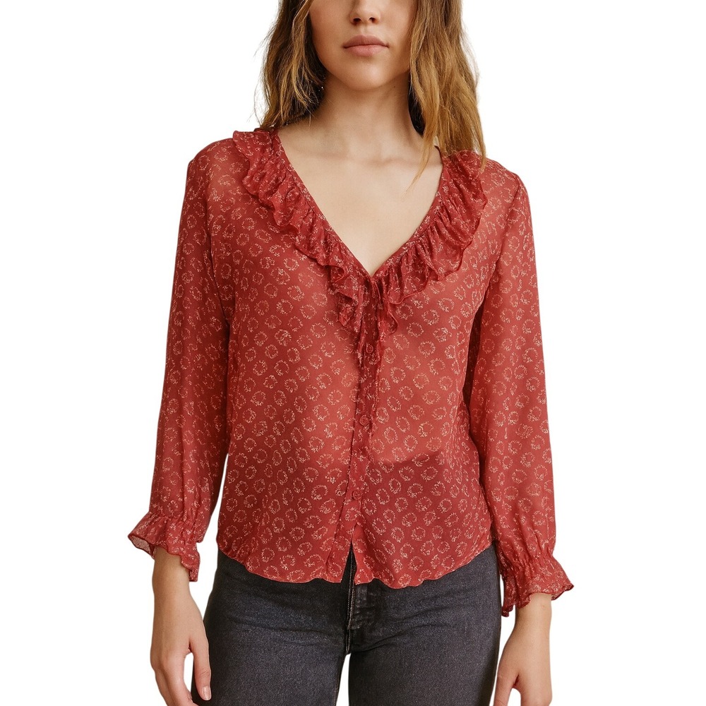 APRIL CORNELL VTG‎ romantic cottagecore ditsy floral Kathryn blouse red NEW M